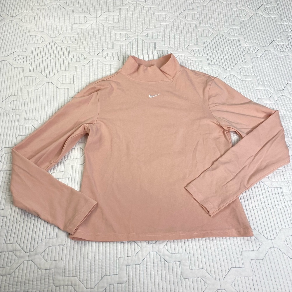 Nike Shirt Women M Pink Sportswear Center Swoosh Mock Neck Turtleneck DD5882